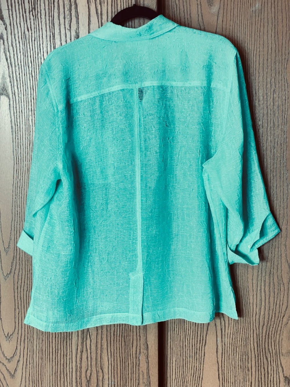 COLDWATER CREEK SEMI-SHEER XL BUTTON FRONT TOP SHIRT 3/4 SLEEVES TEAL - Picture 4 of 8